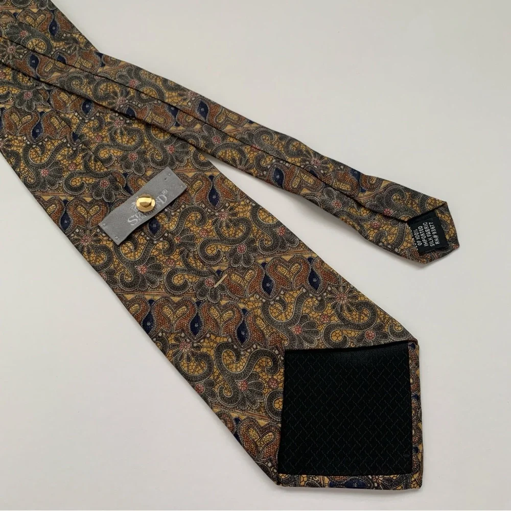 Stafford Tie Men's‎ 100% Silk Geometric Brown Yellow Green 4.00
